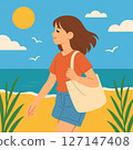 A woman walking on the beach 127147408