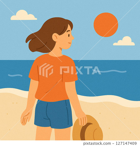 Girls playing on the beach Girls playing on the beach 127147409