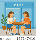  A woman talking at a cafe 127147410