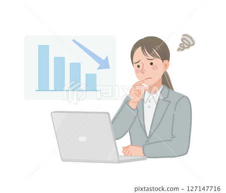一位女商人擔心圖表下跌 一位女商人擔心圖表下跌 127147716