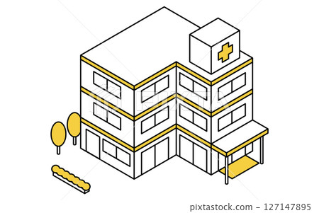 醫院的簡單線條藝術等距插圖 127147895