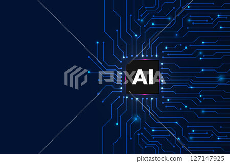 Artificial intelligence computer chipset technology concept on circuit board, Cyber technology concept 127147925