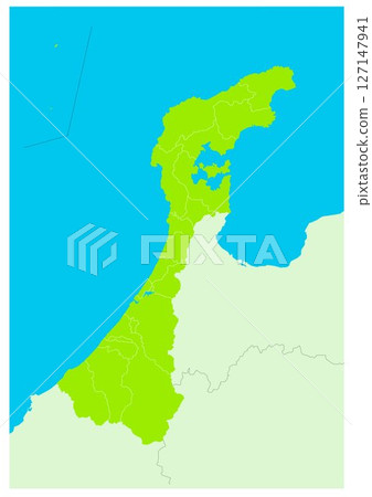日本石川縣行政區劃地圖（標示城市、城鎮和村莊等行政區劃的線條） 127147941