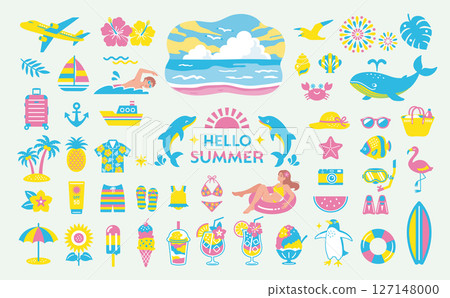 夏季/海洋插圖集熱帶旅行圖標海灘裝飾 127148000