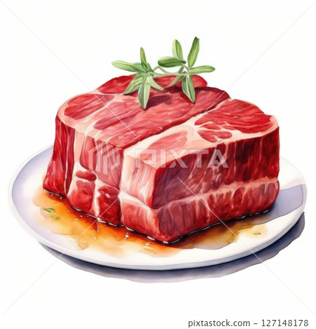 an AI Image Generator, Fresh Raw Beef Steak with Herbs on a White Background an AI Image Generator, Fresh Raw Beef Steak with Herbs on a White Background 127148178