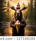 an AI Image Generator, Moose Wearing Pink Hat Enjoying Ice Cream 127148184