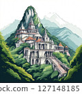an AI Image Generator, Scenic View of a Temple on a Mountain 127148185