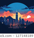 an AI Image Generator, Vibrant Cityscape at Sunset with Majestic 127148189