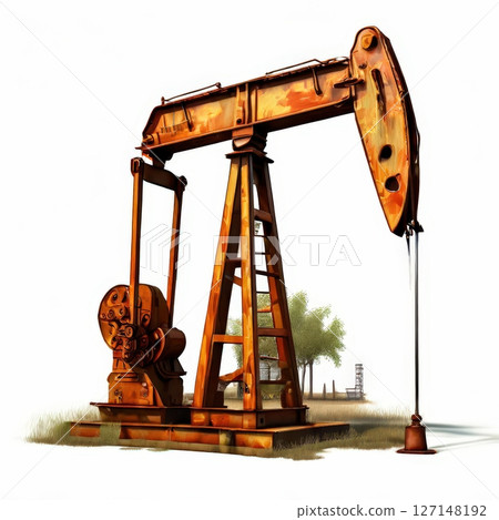an AI Image Generator, Rustic Oil Pump Jack Machinery Against an AI Image Generator, Rustic Oil Pump Jack Machinery Against 127148192