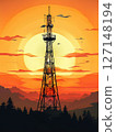 an AI Image Generator, Tall Radio Transmission Tower Surrounded 127148194