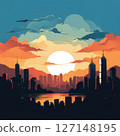 an AI Image Generator, Vibrant Cityscape at Sunset with Majestic 127148195