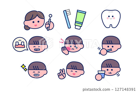 Set of tooth brushing/tooth decay/toothless boy 127148391