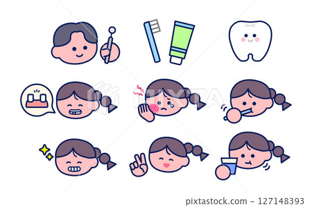 一套刷牙/蛀牙/缺牙的女孩 一套刷牙/蛀牙/缺牙的女孩 127148393