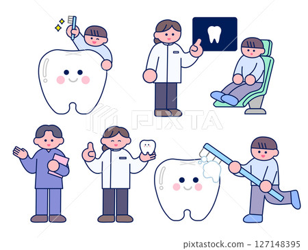 牙醫和牙齒保健員/一組男孩刷牙 127148395