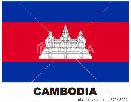 Cambodia Flag Vector Illustration with Angkor Wat Cambodia Flag Vector Illustration with Angkor Wat 127148902