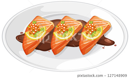 Elegant Salmon Dish Vector Illustration Elegant Salmon Dish Vector Illustration 127148909