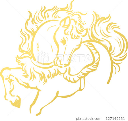 New Year 2026 New Year's card Horse Animal Year of the Horse Year of the Horse Horse Watercolor Sumi-e Ink painting Japanese painting Japanese style Illustration material 127149231