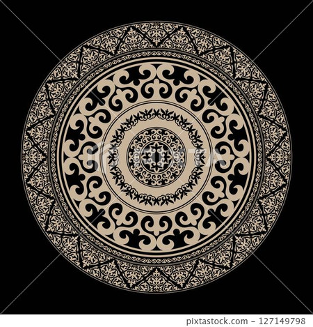 Traditional Islamic gold ornament, persian motiff. Abstract Asian gold element of the national pattern of the ancient nomads of the Kazakh, Kyrgyz, Mongol, Uzbek, Tajik. For laser, carpet, pillow 127149798