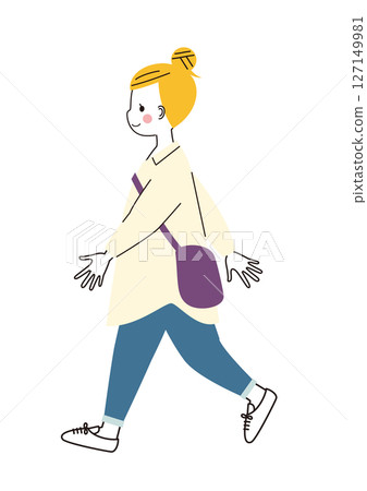 一位梳著髮髻的女子在散步 127149981