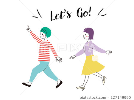 Two women skipping happily 127149990