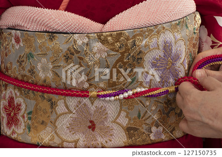The process of dressing a furisode using a torso The process of dressing a furisode using a torso 127150735