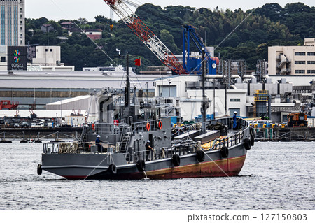 A Maritime Self-Defense Force oil tanker sailing in the naval base bay at Nagaura Port in Yokosuka City, Kanagawa Prefecture A Maritime Self-Defense Force oil tanker sailing in the naval base bay at Nagaura Port in Yokosuka City, Kanagawa Prefecture 127150803