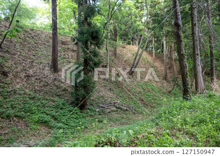 Takiyama Castle: Sannomaru earthworks and surrounding dry moat 127150947
