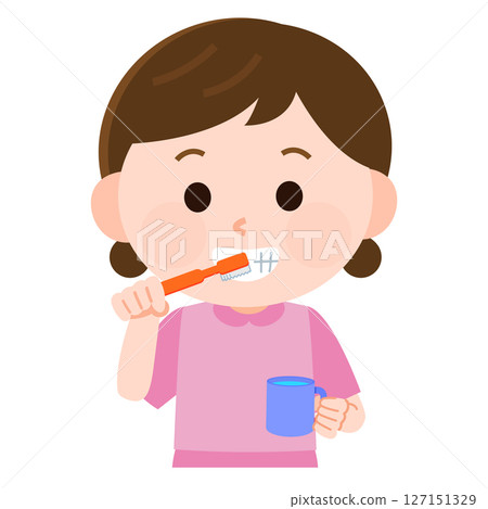Illustration of a girl brushing her teeth 127151329