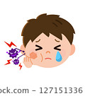 一名因蛀牙和蛀牙細菌而臉頰腫脹哭泣的男孩（僅頭部）插圖 127151336