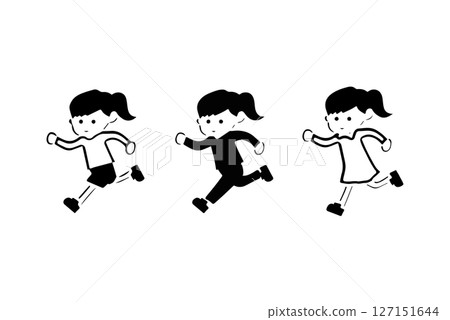 Running girl, child, illustration, stamp style Running girl, child, illustration, stamp style 127151644