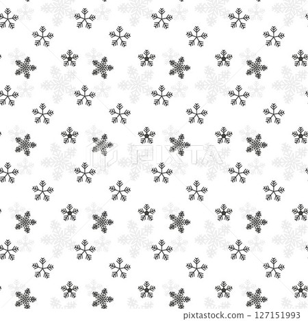 Christmas, new year seamless pattern, snowflakes line illustration. Vector icons of winter holidays, cold season snowfall. Celebration party black white repeated background. 127151993