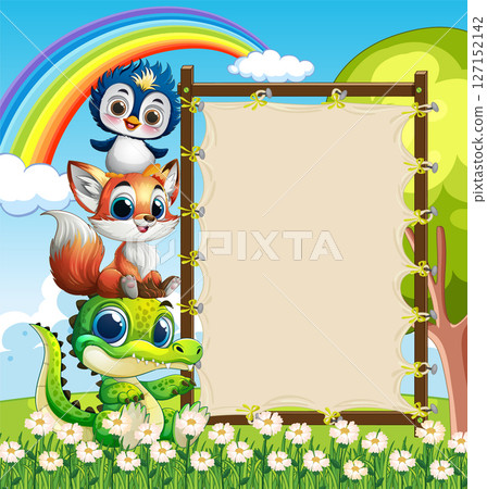 Cute Animals with Rainbow Background Cute Animals with Rainbow Background 127152142