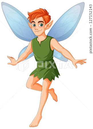 Playful Fairy with Blue Wings and Green Outfit 127152143