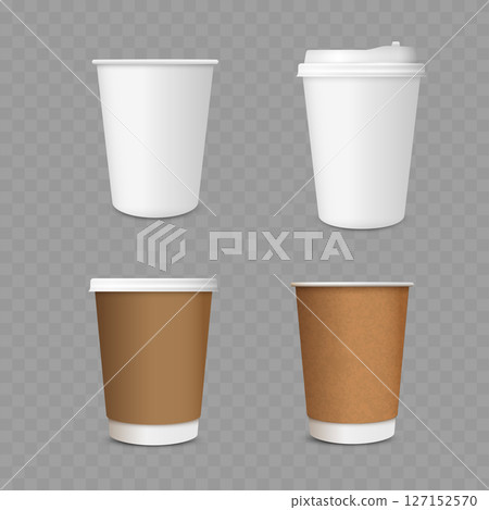 Coffee To Go Cup Mockup Set - Disposable Beverage Cups. Vector Coffee To Go Cup Mockup Set - Disposable Beverage Cups. Vector 127152570