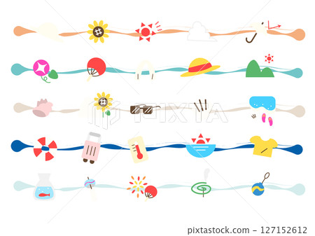 Colorful summer icon decorative line set 127152612