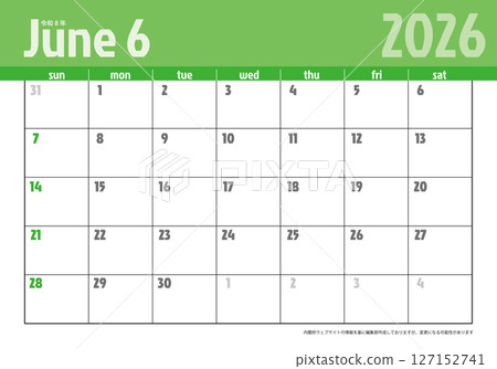 週日開始桌歷令及2026年6月8日 商務用簡易行事曆資料 週日開始桌歷令及2026年6月8日 商務用簡易行事曆資料 127152741