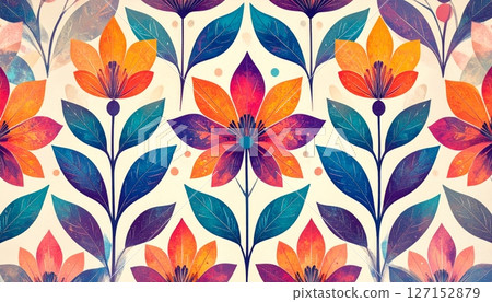 Seamless floral pattern with colorful spring flowers and pink leaf decoration Seamless floral pattern with colorful spring flowers and pink leaf decoration 127152879