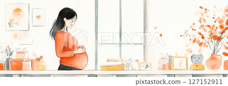 Pregnant woman spending time at home 127152911