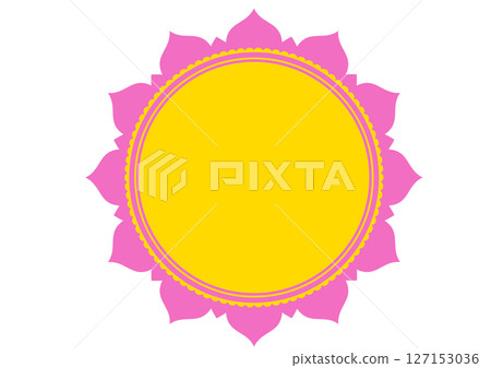 Round ornament frame in Indian style. Flowers. Sun. 127153036