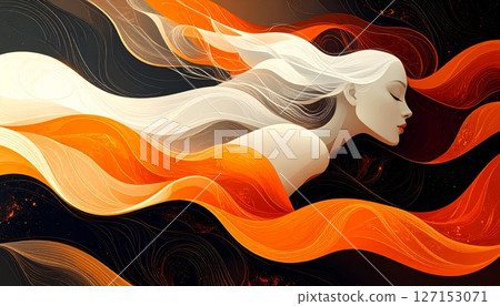 Abstract flowing smoke and fire curves create a dynamic orange and red light wave background design Abstract flowing smoke and fire curves create a dynamic orange and red light wave background design 127153071