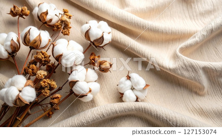 Organic cotton buds on a wooden background with fresh garlic cloves, perfect for natural health and beauty Organic cotton buds on a wooden background with fresh garlic cloves, perfect for natural health and beauty 127153074