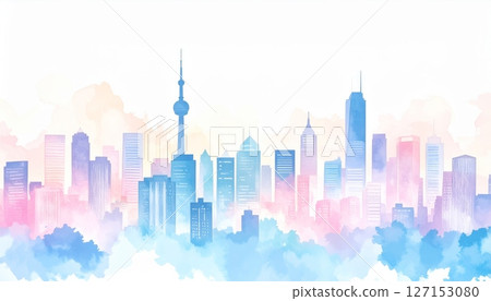 Watercolor city view on white background Watercolor city view on white background 127153080