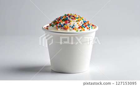 Ice cream in a glass looks like a sweet and colorful snack. 127153095