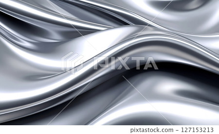 Close-up texture of liquid shiny metal in silver gray color 127153213