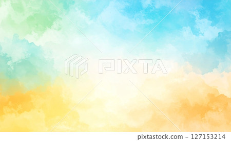 Colorful watercolor background of abstract sunset sky with paint blotches and soft blurred texture 127153214