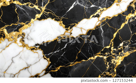 Luxurious black and gold marble texture with subtle metallic veins Luxurious black and gold marble texture with subtle metallic veins 127153244