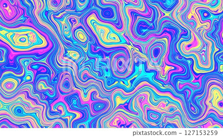 Seamless psychedelic rainbow ridged topological map pattern background texture. 127153259