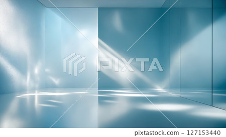 glass room. sunlight on blue wall. Beautiful light background 127153440