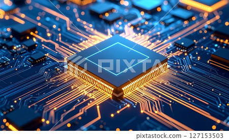 Electronic circuit board with computer chips and microchip technology 127153503