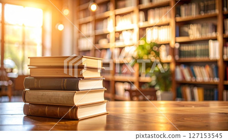 Old books on a library shelf, perfect for study and research, evoke a sense of timeless literature and education within the room Old books on a library shelf, perfect for study and research, evoke a sense of timeless literature and education within the room 127153545